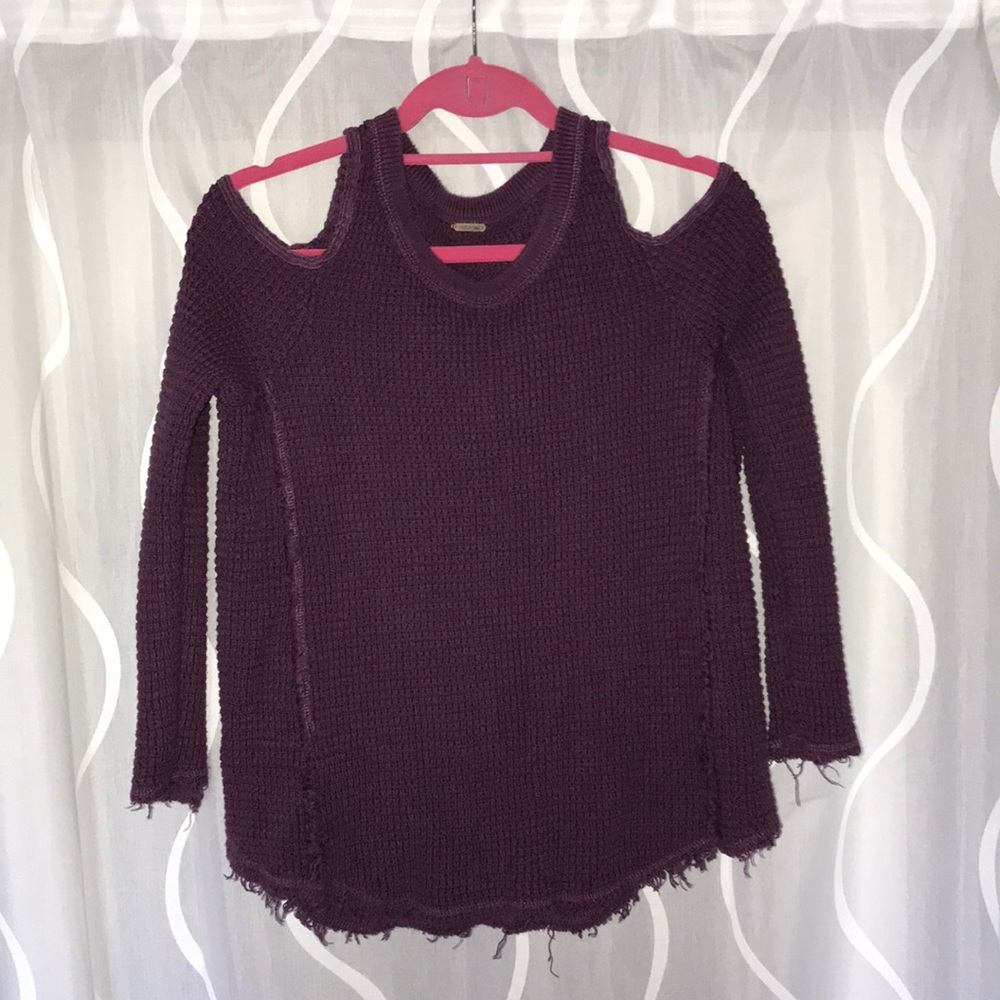 Purple Free People shirt with cutout shoulders